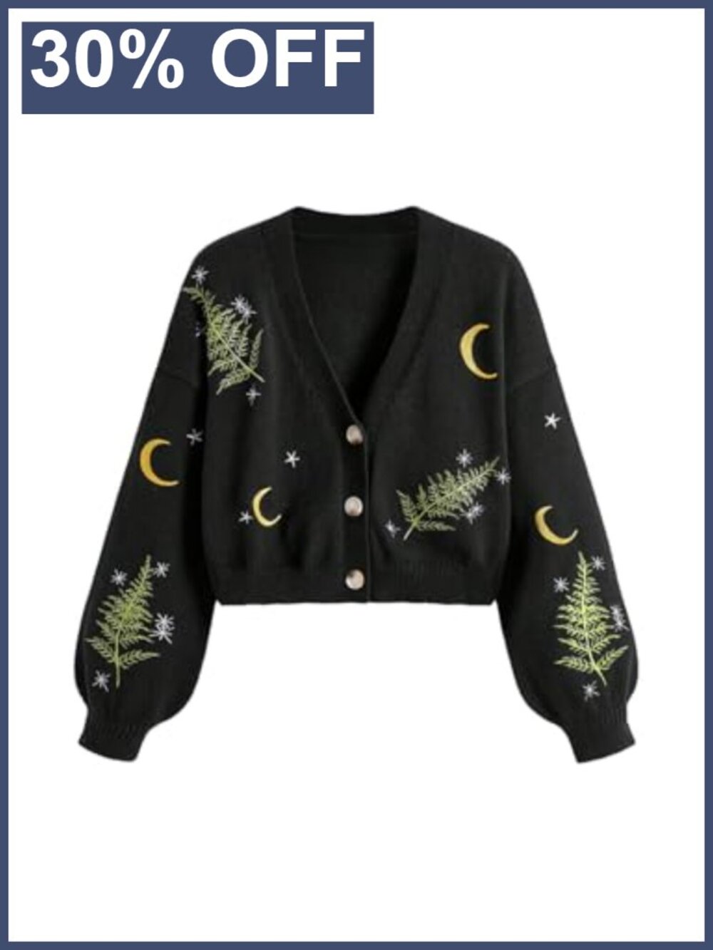 Goth Cardigan Button Up Halloween Sweater Witchy Knitwear Cropped